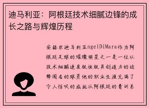 迪马利亚：阿根廷技术细腻边锋的成长之路与辉煌历程