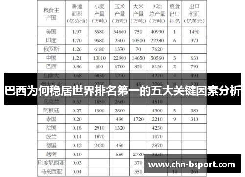 巴西为何稳居世界排名第一的五大关键因素分析